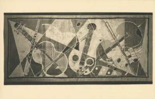 Batik "Musikinstrumente" des Atelier für Bildteppiche Edith Müller-Ortloff