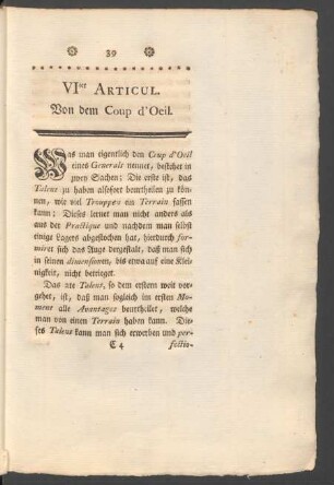 VIter Articul. Von dem Coup d'Oeil