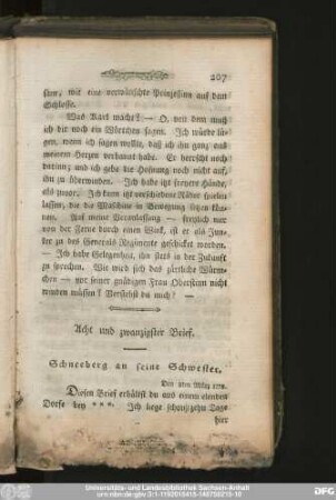 Acht und zwanzigster Brief. Schneeberg an seine Schwester.