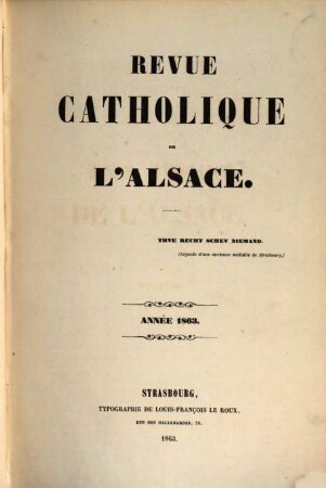 Revue catholique d'Alsace. 1863 = T. 5, Jan. - Nov.