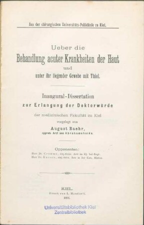 Ueber die Behandlung acuter Krankheiten der Haut und unter ihr liegender Gewebe mit Thiol