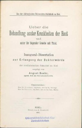 Ueber die Behandlung acuter Krankheiten der Haut und unter ihr liegender Gewebe mit Thiol