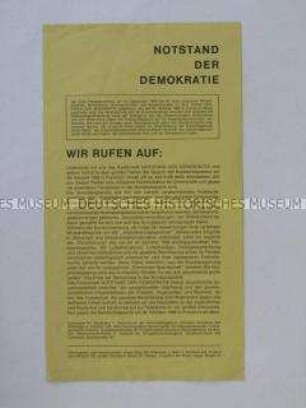 Propagandaflugblatt der Kampagne für Abrüstung mit dem Aufruf zum Kampf gegen die Notstandsgesetze