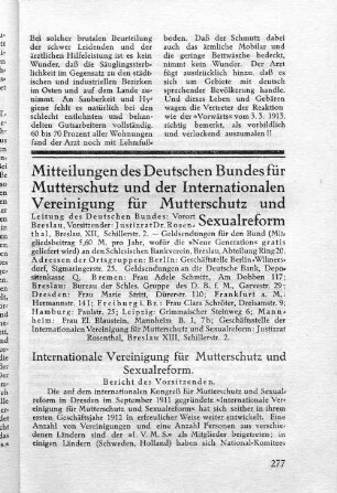 Mitteilungen des Deutschen Bundes für Mutterschutz und der Internationalen Vereinigung für Mutterschutz und Sexualreform