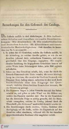 Bemerkungen für den Gebrauch des Catalogs