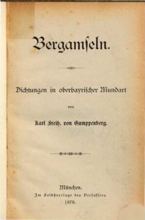 Bergamseln : Dichtungen in oberbayrischer Mundart