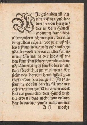 WJr gelauben all an || einen Gott/ vnd lie=||ben jn von hertzen/ ||