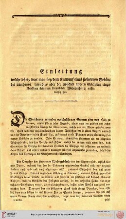 Erster Abschnitt: Welcher eine kurze Einleitung über die steinerne Wohngebäude überhaupt enthält [...]