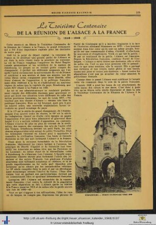 Le Troisième Centenaire de la réunion de l’Alsace à la France 1648–1948.
