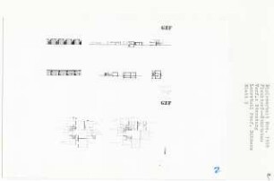 Städtebau Flechtorf (Diplomarbeit bei Kurt Dübbers): Grundrisse Erdgeschoss, 1. Obergeschoss, Ansichten und Schnitte