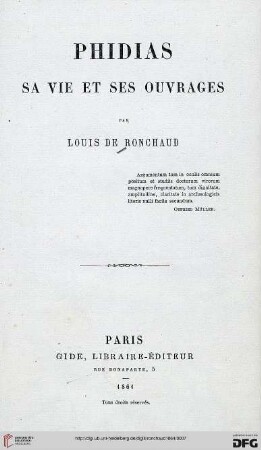 Phidias : sa vie et ses ouvrages