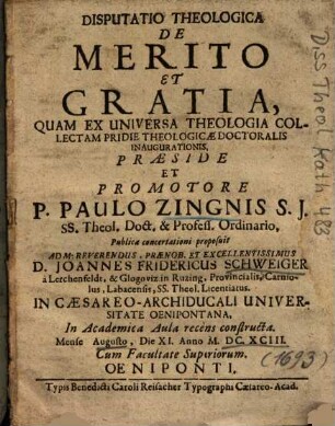 Disputatio Theologica De Merito Et Gratia