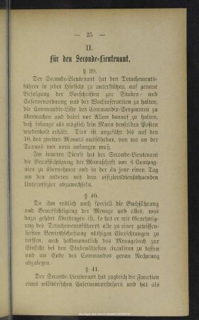 II. Für den Seconde-Lieutnant