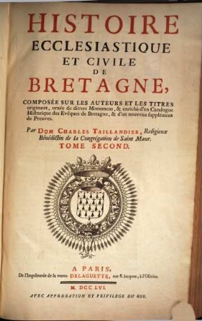 Histoire Ecclesiastique et Civile de Bretagne. Tom. 2