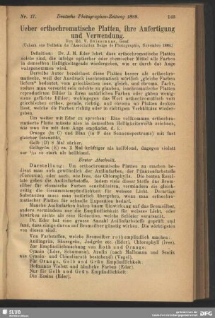 Ueber orthochromatische Platten, ihre Anfertigung und Verwendung