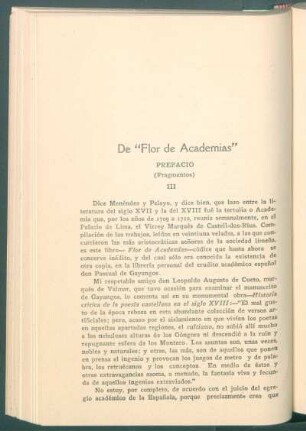 De "Flor de Academias" - Prefacio (fragmentos)