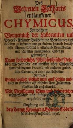 Des getreuen Eckharts entlauffener Chymicus
