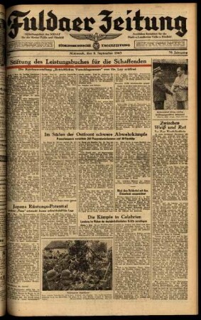 Ausgabe vom Mittwoch, den 08. September 1943.