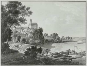 Umschlag von Fässern, Schloss Hirschstein, Kupferstich
