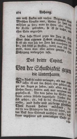 Das dritte Capitel. Von der Schuldigkeit gegen die Unterthanen.