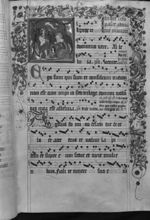 Antiphonarium (Benediktinerhandschrift) — Initiale S (urrexit dominus vere) mit Noli me tangere, Folio 105recto