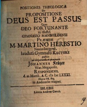 Positiones theol. de propositione: Deus est passus