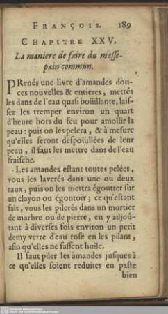 Chapitre XXV. La maniere de faire du massepain commun