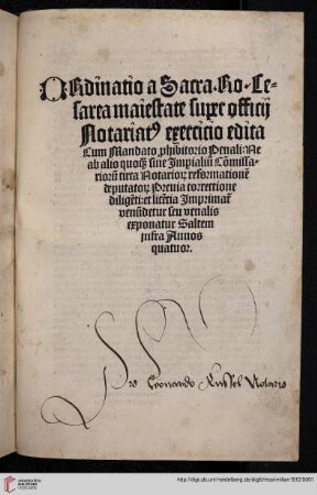 Ordinatio a Sacra Ro. Cesarea maiestate super officij [officii] notariat[us] exercicio edita