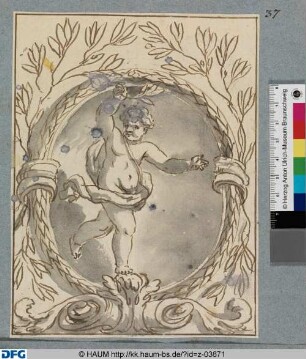 Putto in einem von Rankenwerk umgebenen Medaillon