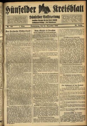 Erste Ausgabe vom Donnerstag, den 21. Dezember 1933.