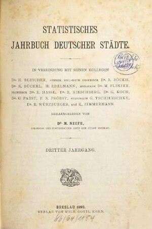 Statistisches Jahrbuch deutscher Städte : amtliche Veröffentlichung des Deutschen Städtetages. 3. 1893