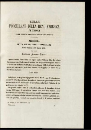 Delle Porcellane Della Real Fabbrica Di Napoli Delle Vendite Fattene E Delle Loro Tariffe