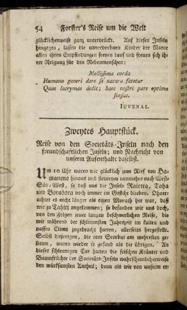 Zweytes Hauptstück. Reise von den Societäts-Inseln nach den freundschaftlichen Inseln; und Nachricht von unserem Aufenthalte daselbst