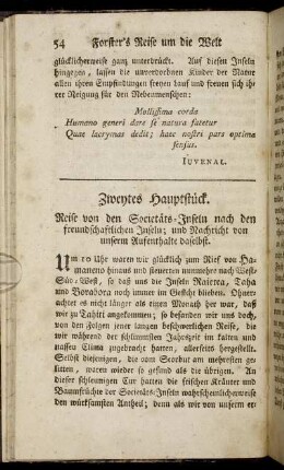Zweytes Hauptstück. Reise von den Societäts-Inseln nach den freundschaftlichen Inseln; und Nachricht von unserem Aufenthalte daselbst