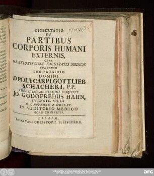Dissertatio De Partibus Corporis Humani Externis