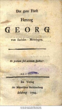 Der gute Fürst Herzog Georg von Sachsen-Meiningen