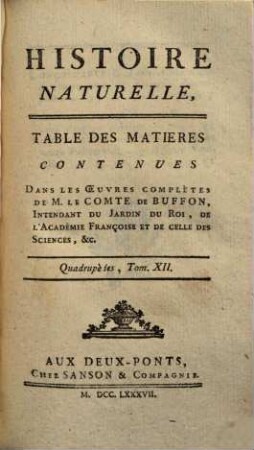 Histoire naturelle, générale et particulière, [2,]12. Quadrupèdes