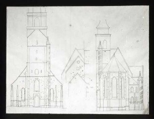 Stiftskirche, Westansicht mit Steinmetzzeichen