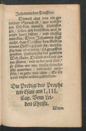 Die Predigt des Propheten Esaie am LIIII. Cap. Vom Leiden Christi.