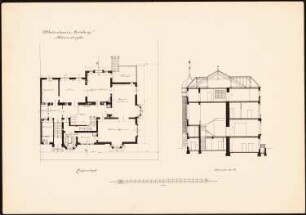 Wohnhaus Geisberg, Berlin: Grundriss EG, Querschnitt, 1:100
