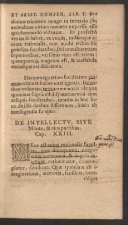 De Intellectu, Sive Mente, & eius partibus. Cap. XXIII.
