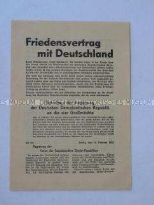 Propagandaschrift aus der westdeutschen Friedensbewegung für einen Friedensvertrag