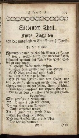 Siebenter Theil. Kurze Tagzeiten von der unbefleckten Empfängniß Mariä.