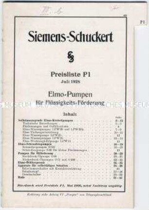 Preisliste P 1 über Pumpen