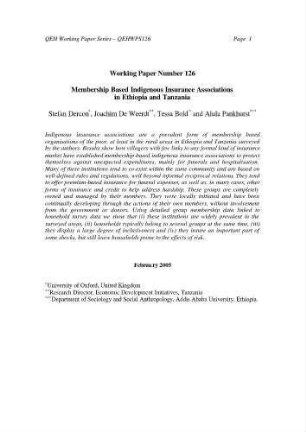 Membership based indigenous insurance associationsin Ethiopia and Tanzania