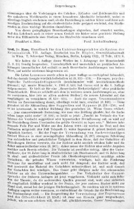 79-80, Hans Groß. Handbuch für den Untersuchungsrichter als System der Kriminalistik. 1922