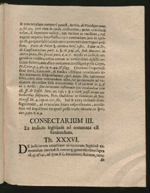 Conspectarium III. Ex indiciis legitimis ad tormenta est veniendum. Th. XXXVI. - XLV.