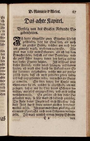 Das achte Kapitel. Verfolg von des Grafen Redundo Begebenheiten.