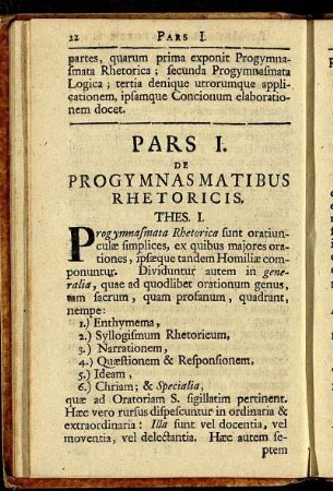 Pars I. De progymnasmatibus rhetoricis.