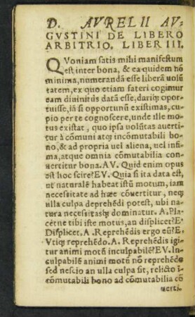 D. Aurelii Augustini De Libero Arbitrio. Liber III.